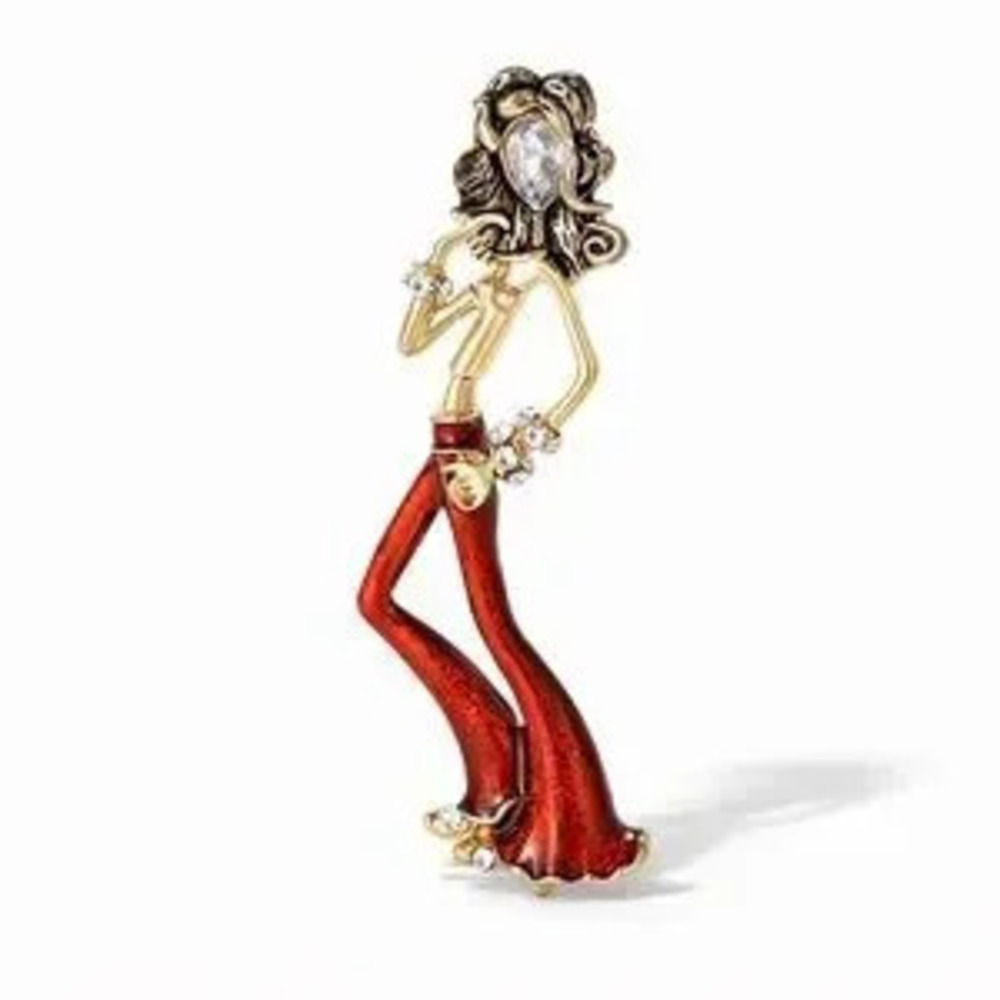 Elegant Red and Gold Fashion Brooch